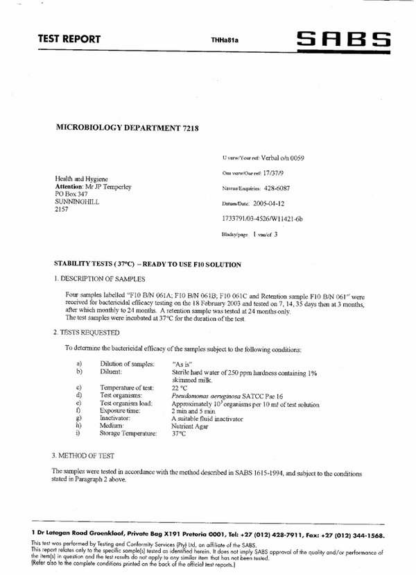 F10®️ Stability (2 years RTU sample tests)